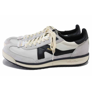 Бели мъжки маратонки, естествена кожа и текстилна материя - спортни обувки за пролетта и лятото N 100025566