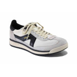 Бели мъжки маратонки, естествена кожа и текстилна материя - спортни обувки за пролетта и лятото N 100025566