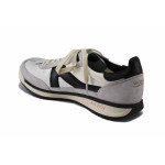 Бели мъжки маратонки, естествена кожа и текстилна материя - спортни обувки за пролетта и лятото N 100025566