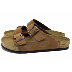 Кафяви мъжки чехли, естествен велур - всекидневни обувки за лятото N 100025555