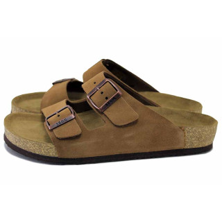 Кафяви мъжки чехли, естествен велур - всекидневни обувки за лятото N 100025555