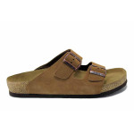 Кафяви мъжки чехли, естествен велур - всекидневни обувки за лятото N 100025555