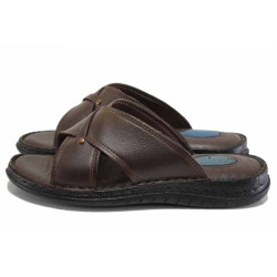 Кафяви мъжки чехли, естествена кожа - ежедневни обувки за лятото N 100025571