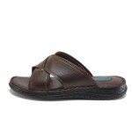 Кафяви мъжки чехли, естествена кожа - ежедневни обувки за лятото N 100025571