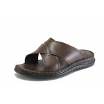 Кафяви мъжки чехли, естествена кожа - ежедневни обувки за лятото N 100025571