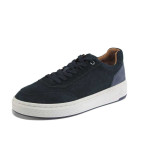 Тъмносини мъжки спортни обувки, естествен набук - спортни кецове за пролетта и лятото N 100025145