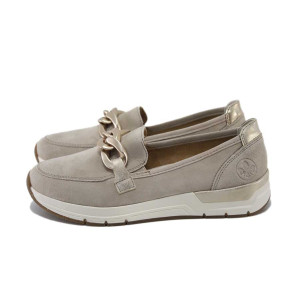 Бежови дамски обувки с равна подметка, естествена кожа - всекидневни обувки за пролетта и лятото N 100025150