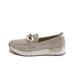 Бежови дамски обувки с равна подметка, естествена кожа - всекидневни обувки за пролетта и лятото N 100025150