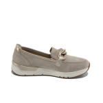 Бежови дамски обувки с равна подметка, естествена кожа - всекидневни обувки за пролетта и лятото N 100025150