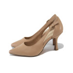 Бежови дамски обувки с висок ток, здрава еко-кожа - официални обувки за пролетта и лятото N 100025151