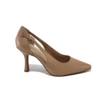 Бежови дамски обувки с висок ток, здрава еко-кожа - официални обувки за пролетта и лятото N 100025151