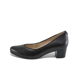 Черни дамски обувки със среден ток, естествена кожа - официални обувки за пролетта и лятото N 100025153