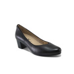Черни дамски обувки със среден ток, естествена кожа - официални обувки за пролетта и лятото N 100025153