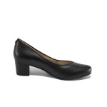 Черни дамски обувки със среден ток, естествена кожа - официални обувки за пролетта и лятото N 100025153