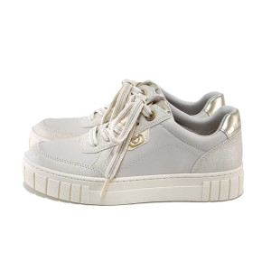 Бежови дамски маратонки, здрава еко-кожа - всекидневни обувки за пролетта и лятото N 100025154