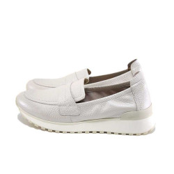 Бежови дамски обувки с равна подметка, естествена кожа - всекидневни обувки за пролетта и лятото N 100025163