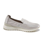 Бежови дамски обувки с равна подметка, естествена кожа - всекидневни обувки за пролетта и лятото N 100025163