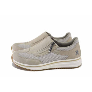 Бежови спортни дамски обувки, естествена кожа и текстилна материя - всекидневни обувки за пролетта и лятото N 100025164