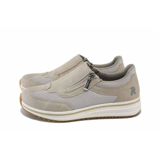 Бежови спортни дамски обувки, естествена кожа и текстилна материя - всекидневни обувки за пролетта и лятото N 100025164