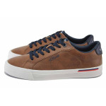 Кафяви мъжки спортни обувки, здрава еко-кожа - спортни кецове за пролетта и лятото N 100025165