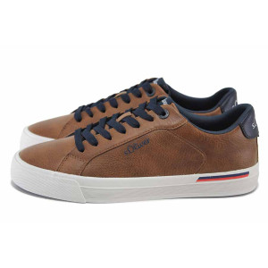 Кафяви мъжки спортни обувки, здрава еко-кожа - спортни кецове за пролетта и лятото N 100025165