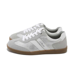 Сребристи спортни дамски обувки, здрава еко-кожа - спортни кецове за пролетта и лятото N 100025167