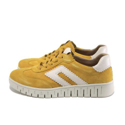 Жълти дамски кецове, естествена кожа - всекидневни обувки за пролетта и лятото N 100025171