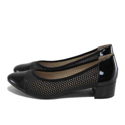 Черни дамски обувки със среден ток, естествена кожа - елегантни обувки за пролетта и лятото N 100025172