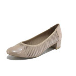 Бежови дамски обувки със среден ток, естествена кожа - елегантни обувки за пролетта и лятото N 100025173