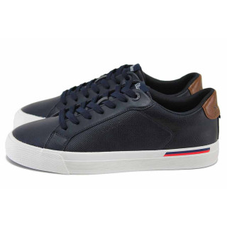 Тъмносини мъжки спортни обувки, здрава еко-кожа - спортни кецове за пролетта и есента N 100025176