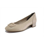 Бежови дамски обувки със среден ток, естествена кожа - всекидневни обувки за пролетта и лятото N 100025237