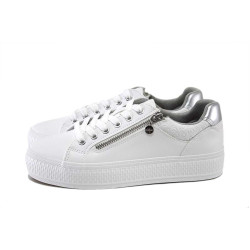 Бели дамски кецове, здрава еко-кожа - спортни обувки за пролетта и лятото N 100025239