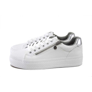 Бели дамски кецове, здрава еко-кожа - спортни обувки за пролетта и лятото N 100025239