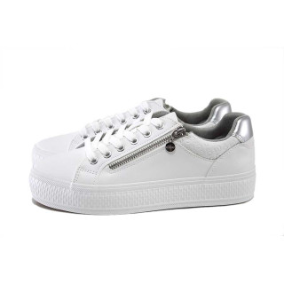 Бели дамски кецове, здрава еко-кожа - спортни обувки за пролетта и лятото N 100025239