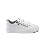 Бели дамски кецове, здрава еко-кожа - спортни обувки за пролетта и лятото N 100025239