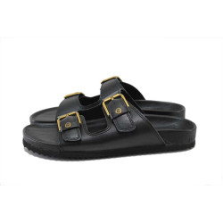 Черни дамски чехли, естествена кожа - всекидневни обувки за лятото N 100025256