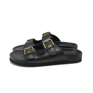 Черни дамски чехли, естествена кожа - всекидневни обувки за лятото N 100025256