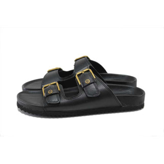 Черни дамски чехли, естествена кожа - всекидневни обувки за лятото N 100025256