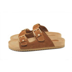 Кафяви дамски чехли, естествена кожа - ежедневни обувки за лятото N 100025257