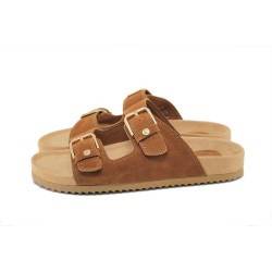 Кафяви дамски чехли, естествена кожа - ежедневни обувки за лятото N 100025257