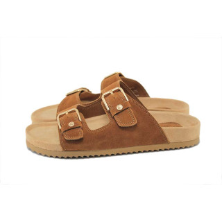 Кафяви дамски чехли, естествена кожа - ежедневни обувки за лятото N 100025257