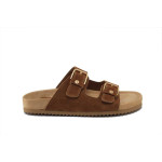 Кафяви дамски чехли, естествена кожа - ежедневни обувки за лятото N 100025257