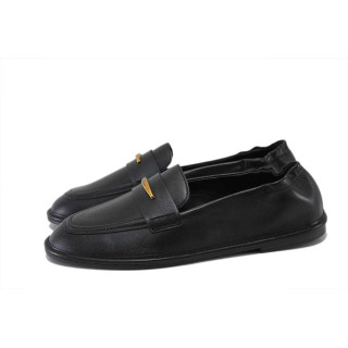 Черни дамски обувки с равна подметка, естествена кожа - всекидневни обувки за пролетта и лятото N 100025258