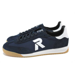 Сини мъжки маратонки, естествена кожа и текстилна материя - всекидневни обувки за пролетта и лятото N 100025259