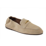 Бежови дамски обувки с равна подметка, естествена кожа - всекидневни обувки за пролетта и лятото N 100025262