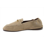 Бежови дамски обувки с равна подметка, естествена кожа - всекидневни обувки за пролетта и лятото N 100025262