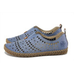 Сини дамски обувки с равна подметка, естествена кожа - всекидневни обувки за пролетта и лятото N 100025263