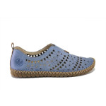 Сини дамски обувки с равна подметка, естествена кожа - всекидневни обувки за пролетта и лятото N 100025263