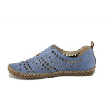 Сини дамски обувки с равна подметка, естествена кожа - всекидневни обувки за пролетта и лятото N 100025263