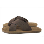 Кафяви мъжки чехли, здрава еко-кожа - всекидневни обувки за лятото N 100025264